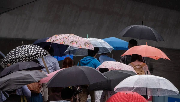 Tokio Juli 2018 Voetgangers Met Paraplu Lopen Trap Shibuya — Stockfoto