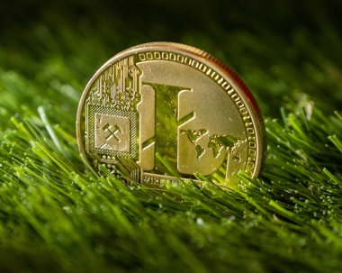 Litecoin yeşil çimenlerin üzerinde