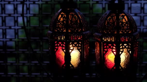 Traditional Ornamental Arabic Lanterns Burning Candles — Stock Video