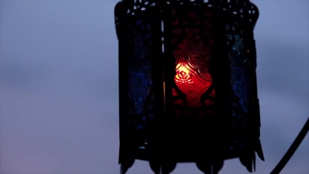 Traditional Ornamental Arabic Lantern Burning Candles — Stock Video