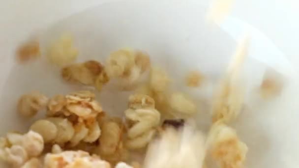 Cereales Desayuno Tazón Blanco — Vídeo de stock