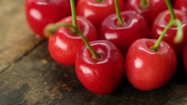 Sweet Healthy Cherries Wooden Background — Stock Video