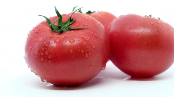 Rijpe Tomaten Met Waterdruppeltjes — Stockvideo