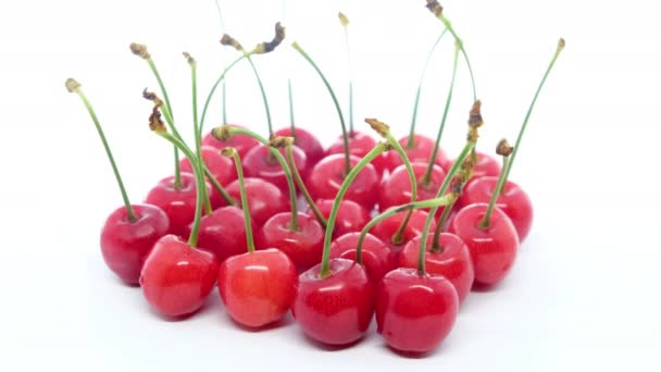 Cerezas Dulces Saludables Sobre Fondo Blanco Frutas Frescas — Vídeo de stock