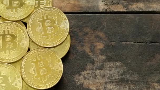 Bitcoins Criptomoeda Fundo Madeira — Vídeo de Stock