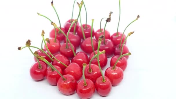 Cerezas Dulces Saludables Sobre Fondo Blanco Frutas Frescas — Vídeo de stock