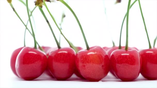 Süße Und Gesunde Kirschen Auf Weißem Hintergrund Frische Früchte — Stockvideo