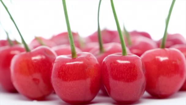 Cerezas Dulces Saludables Sobre Fondo Blanco Frutas Frescas — Vídeos de Stock