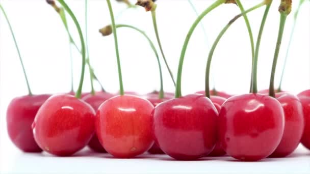 Cerezas Dulces Saludables Sobre Fondo Blanco Frutas Frescas — Vídeos de Stock