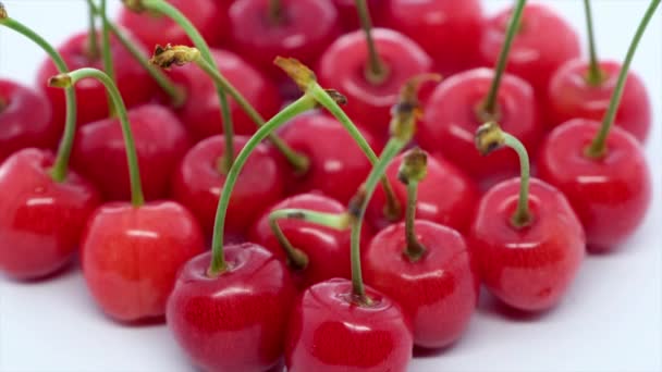 Cerezas Dulces Saludables Sobre Fondo Blanco Frutas Frescas — Vídeo de stock