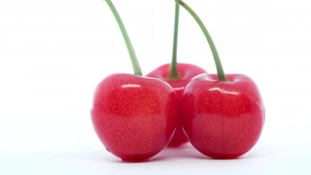 Cerejas Doces Saudáveis Fundo Branco Frutas Frescas — Vídeo de Stock