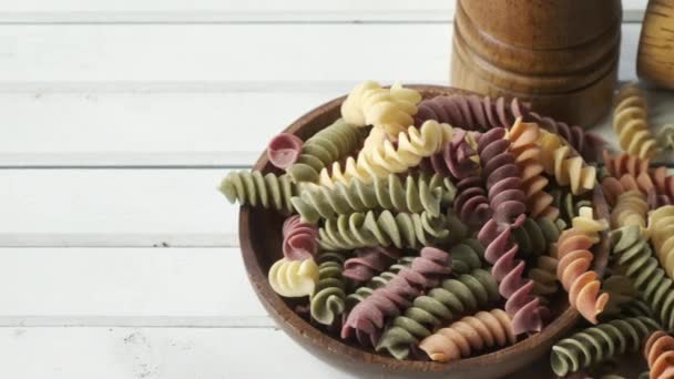 Dried Colored Fusilli Pasta — Stock Video