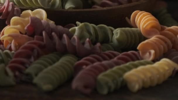 Dried Colored Fusilli Pasta — Stock Video