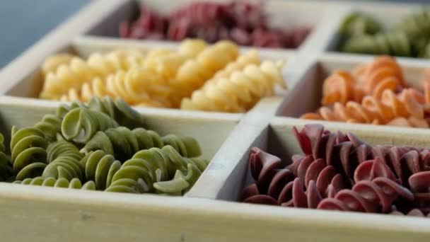 Dried Colored Fusilli Pasta — Stock Video