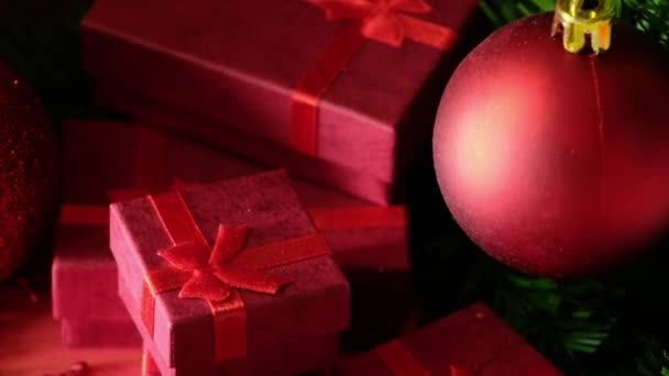 Decorações Natal Vermelho Presentes — Vídeo de Stock