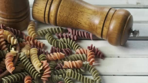 Dried Colored Fusilli Pasta — Stock Video