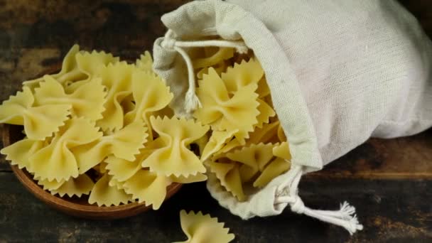 Dried Farfalle Pasta Bag Bowl — Stock Video