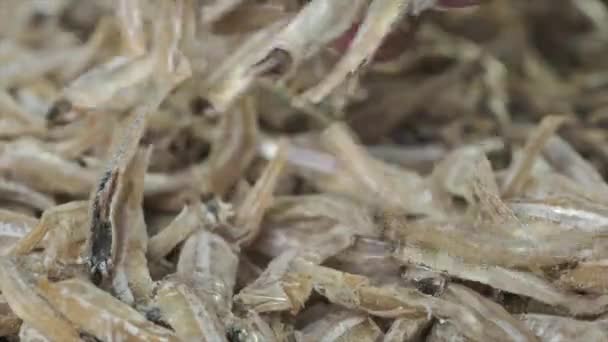 Vue Rapprochée Des Anchois Séchés Intérieur Marché — Video