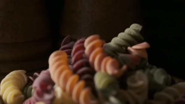 Dried Colored Fusilli Pasta — Stock Video
