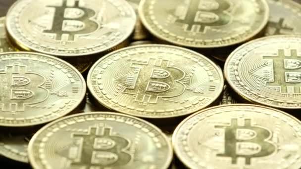 Kryptovaluta Bitcoins Trä Bakgrund — Stockvideo