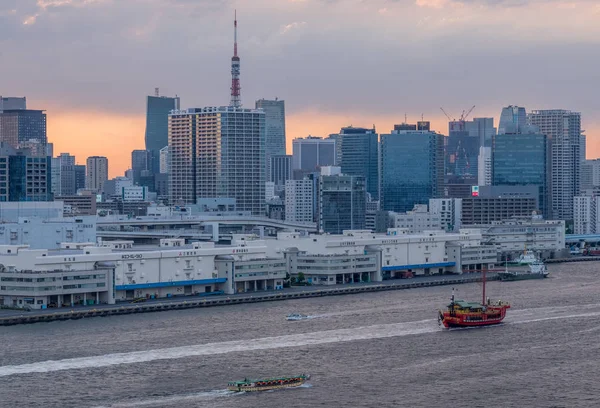 Stadssilhuetten Över Tokyo Stadsbild Solnedgången — Stockfoto