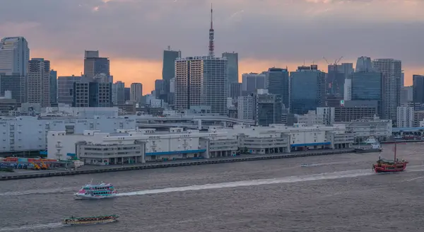 Stadssilhuetten Över Tokyo Stadsbild Solnedgången — Stockfoto