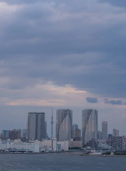 Stadssilhuetten Över Tokyo Stadsbild Solnedgången — Stockfoto