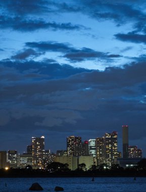 Tokyo, Japonya - 15 Ağustos 2018. Tokyo bina ve alacakaranlıkta cityscape.