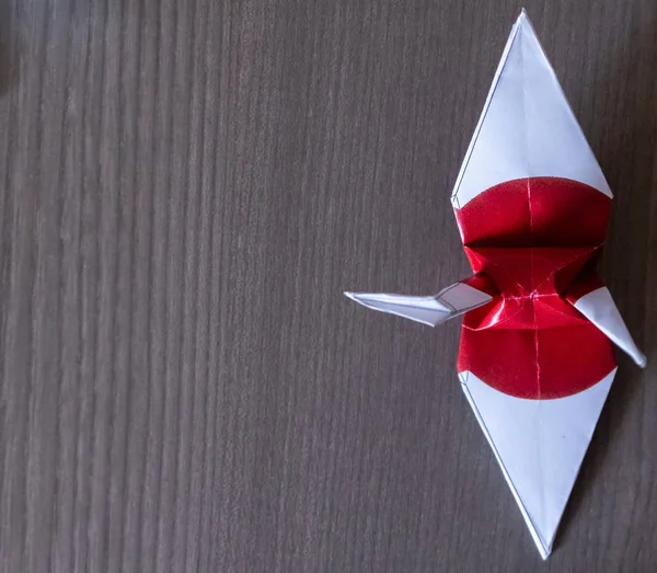 Japansk Flagga Origami Papper Kranar Bordsskiva Trä — Stockfoto