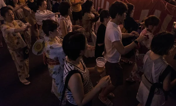 Tokyo Japan August 12Th 2018 Crowd People Dancing Bon Odori — Stock Photo, Image