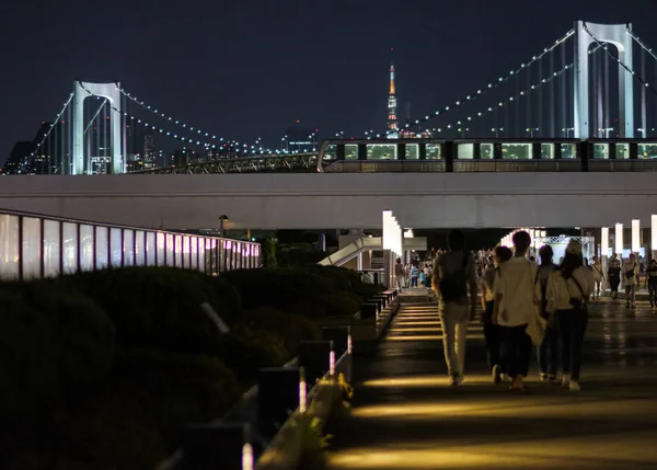 Tokyo Japan August 2018 Menschen Spazieren Nachts Auf Dem Odaiba — Stockfoto