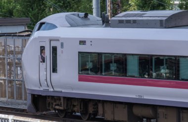 Tokyo, Japonya - 17 Ağustos 2018. Narita Express yüksek hızlı tren Tokyo Tren İstasyonu.