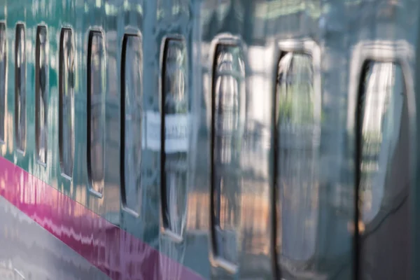 Blurred Passing High Speed Train Carriage Window Tokyo Railway Station — Stock Photo, Image