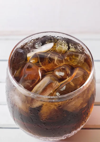 Cola Drinks Glass Ice Wooden Table Top — Stock Photo, Image