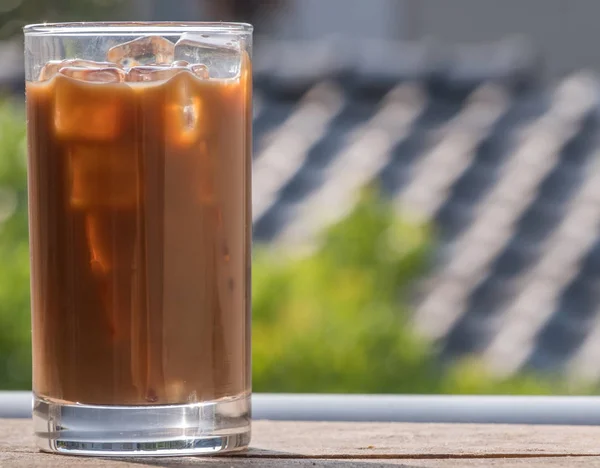 Iced Milk Coffee Wooden Background — Stock Photo, Image