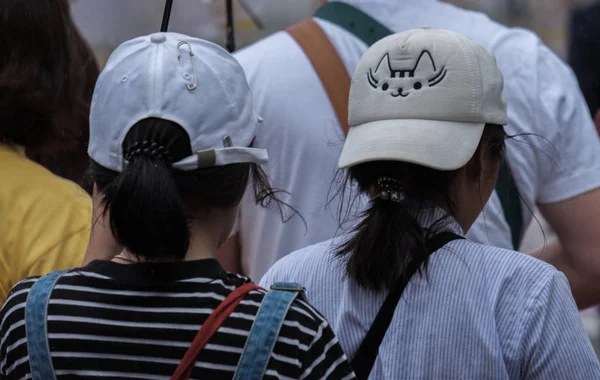 Tokyo Japan July 29Th 2018 Japanese Girls Cap Rainy Typhoon — Stock Photo, Image