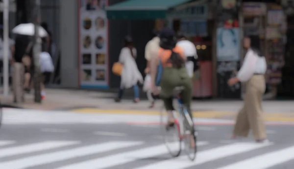 Blurry Image Woman Cycling Street Shibuya — Stock Photo, Image