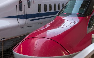 Tokyo, Japonya - 17 Ağustos 2018. Yüksek hızlı tren Tokyo Tren İstasyonu platformu.