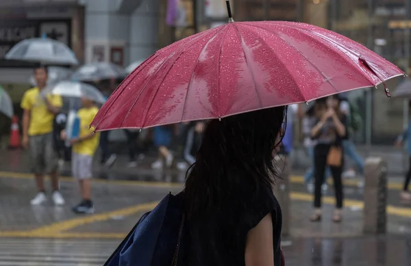 Tokyo Japan July 29Th 2018 Japanese Girl Umbrella Rainy Typhoon — Stock Photo, Image