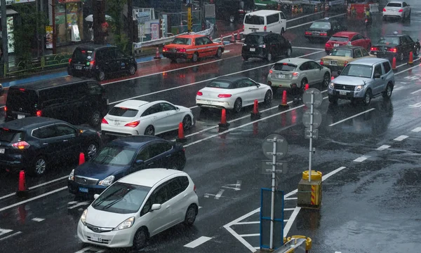 Tokyo Giappone Luglio 2018 Veicoli Nella Strada Shibuya Durante Stagione — Foto Stock