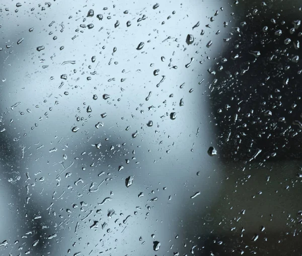 Waterdruppels Het Glas Venster Tijdens Een Regenachtige Dag — Stockfoto