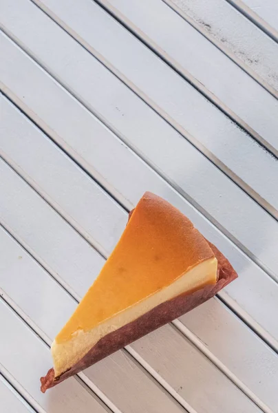 Slice Cheese Cake Wooden Table Top — Stock Photo, Image