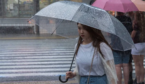 Tokyo Japan July 29Th 2018 Japanese Girl Umbrella Rainy Typhoon — Stock Photo, Image