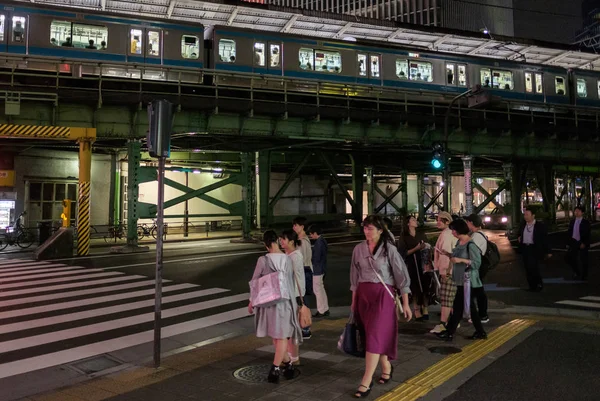 Токіо Японія Вересня Пішохід Чекають Щоб Перетнути Вулиці Навпроти Залізничного Ліцензійні Стокові Зображення