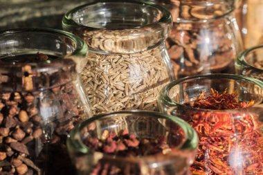 Spices in bowls with ingredients