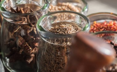 Spices in bowls with ingredients