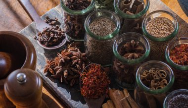 Spices in bowls with ingredients
