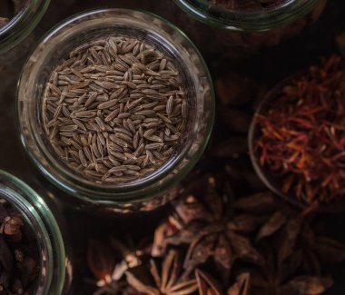 Spices in bowls with ingredients