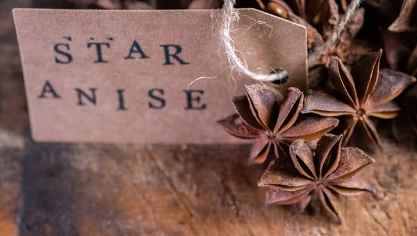Close View Star Anise Text Paper Label — Stock Photo, Image