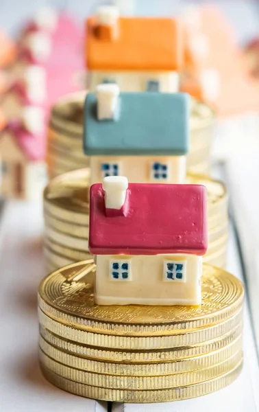 Close View House Models Crypto Coins — Stock Photo, Image
